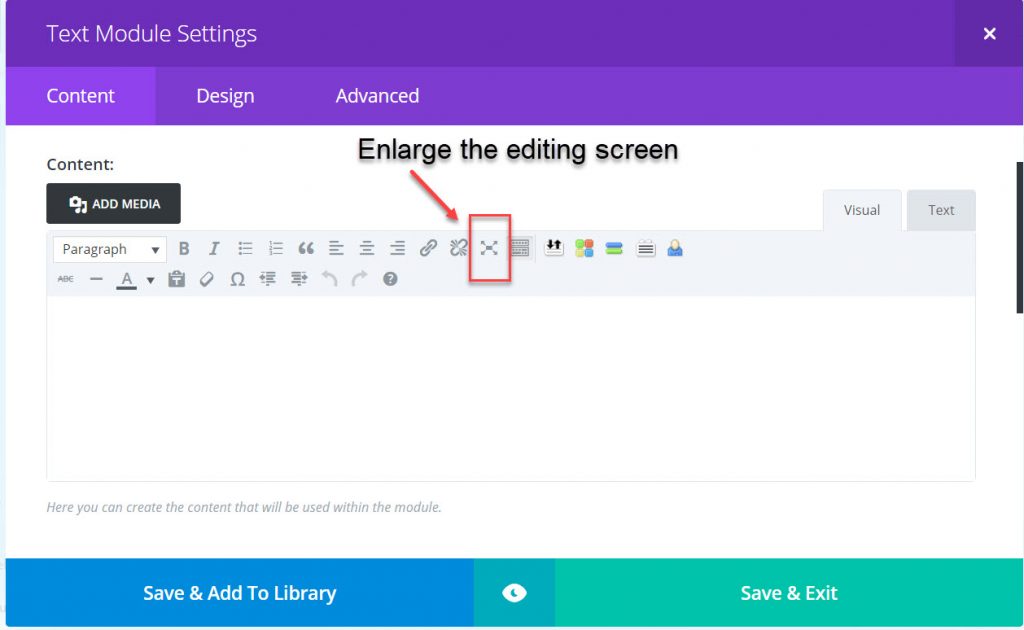 enlarge editing screen