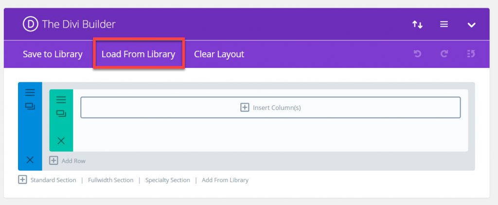 divi builder load from library