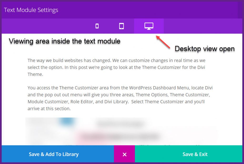 Text module viewing area